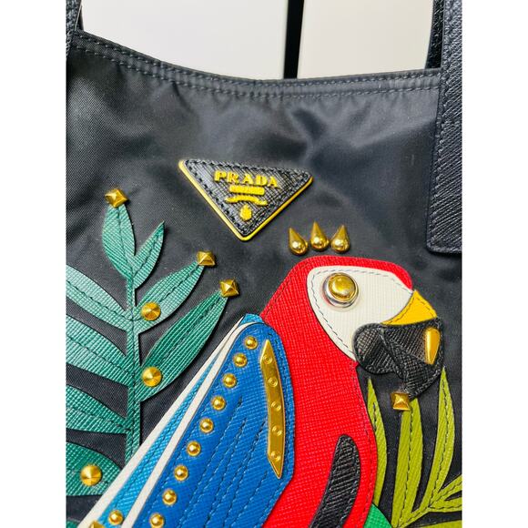 PRADA Black Nylon Tessuto Medium Parrot Tote Shoulder Bag - Picture 10 of 10